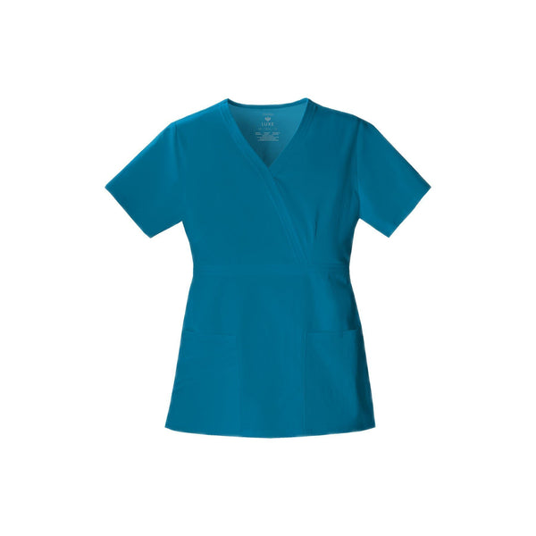 Cherokee Scrub Top Luxe Mock Wrap Top Caribbean Blue Top