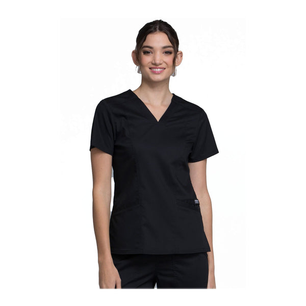 Cherokee Scrubs Workwear WW710 WW Revolution Top Modern Classic Black Top