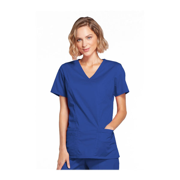 Cherokee Workwear Top WW Core Stretch Mock Wrap Top Galaxy Blue Top