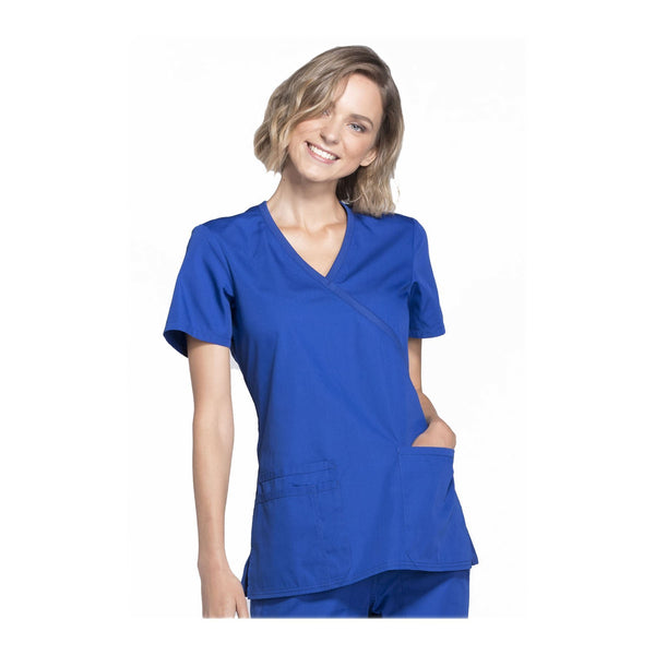 Cherokee Workwear Top WW Mock Wrap Top Galaxy Blue Top