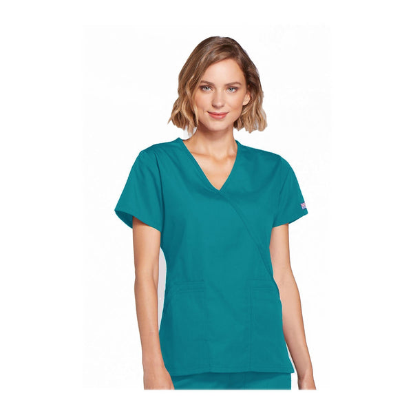 Cherokee Scrubs Workwear Top WW Mock Wrap Top Teal Top