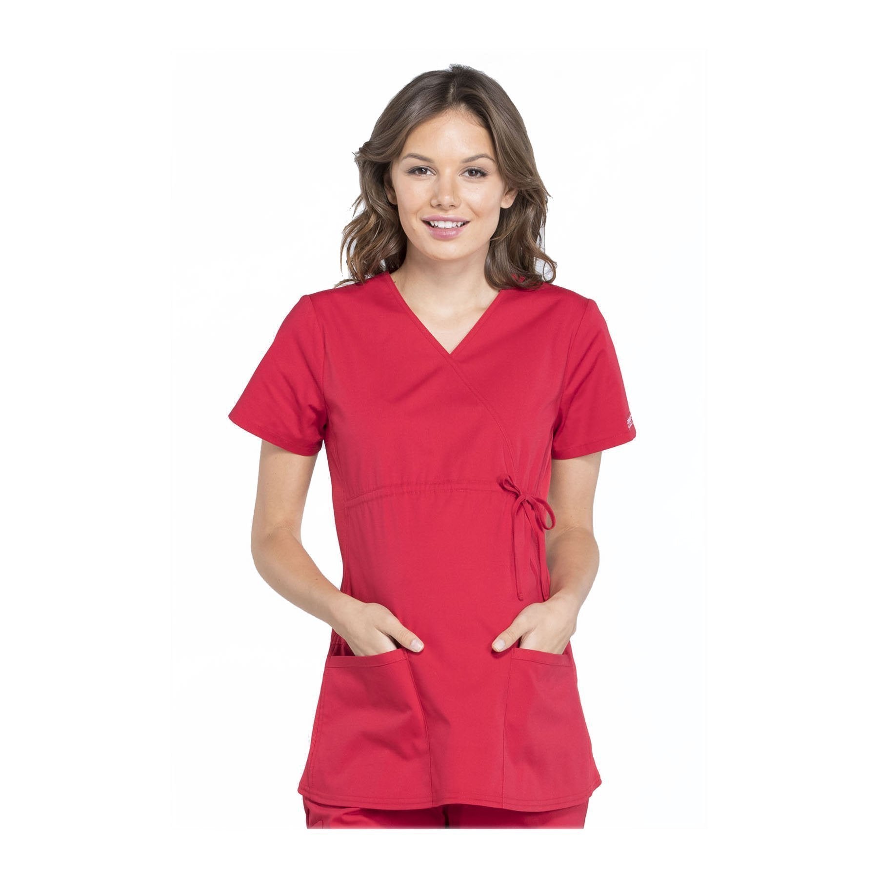 Cherokee Scrubs for Women Mock Wrap Top with 3 Pocket, Back Princess Seams  WW610