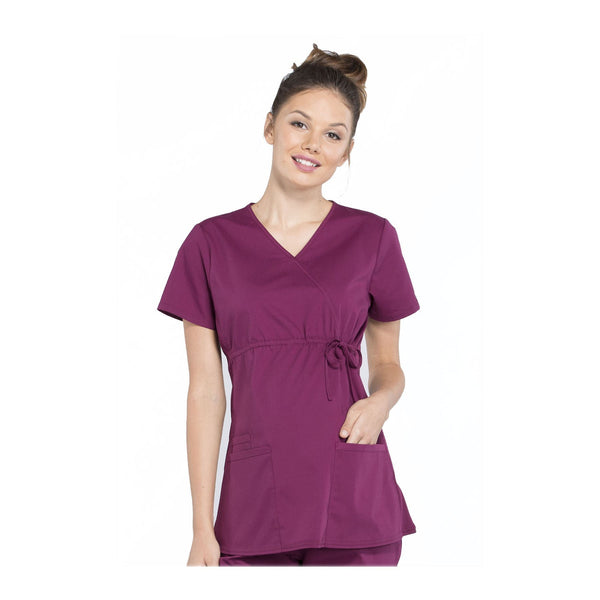 Cherokee Workwear Top WW Professionals Maternity Mock Wrap Top Wine Top