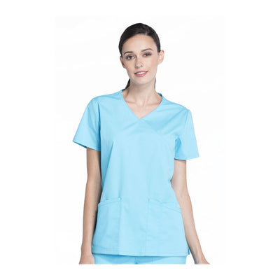 Cherokee Workwear Top WW Professionals Mock Wrap Top Turquoise Top