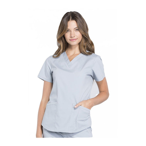 Cherokee Workwear Top WW Professionals V-Neck Top Grey Top