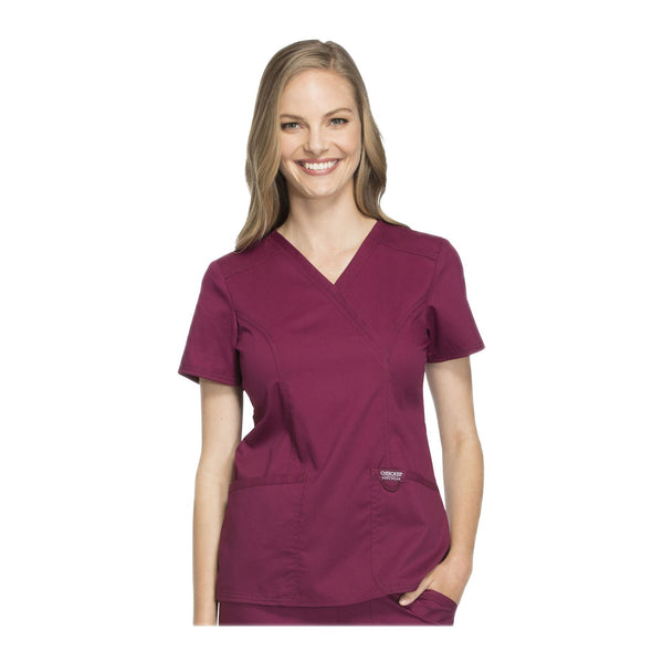 Cherokee Workwear Top WW Revolution Mock Wrap Top Wine Top