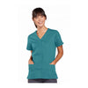 Cherokee Workwear Top WW Snap Front V-Neck Top Teal Top