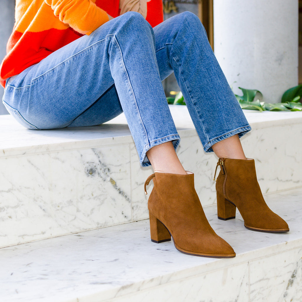 tan mid heel ankle boots