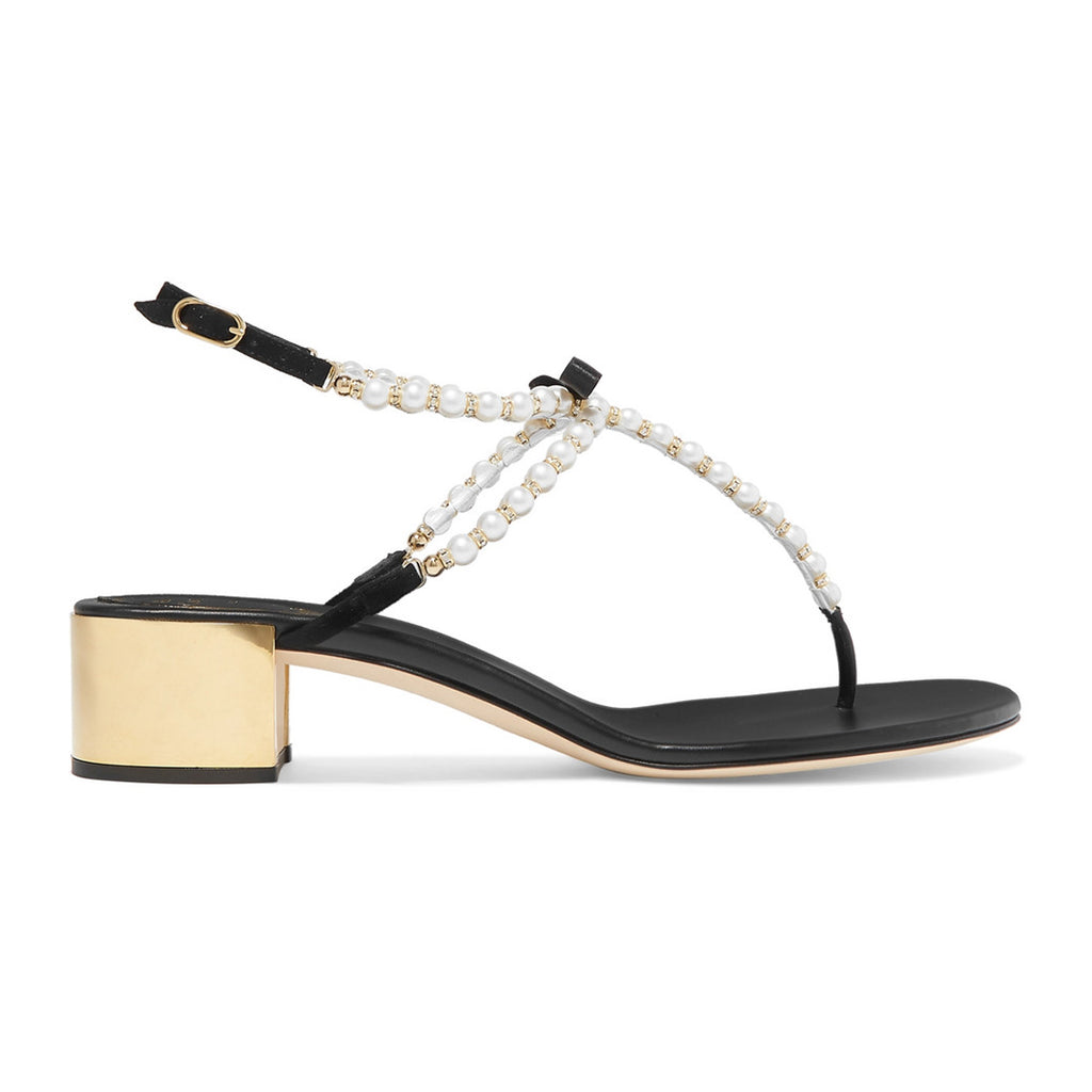 pearl block heel sandals