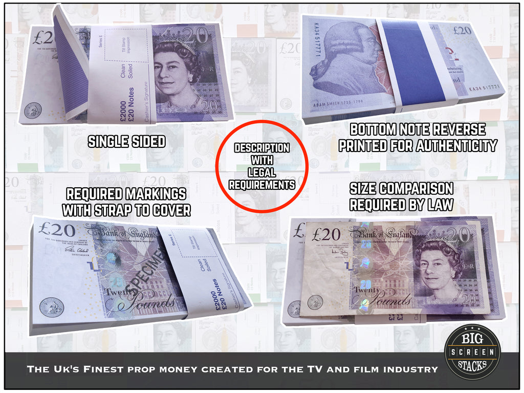 2 000 prop money pounds 100 x 20 notes big screen stacks