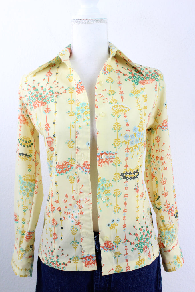 Vintage Floral Yellow Blouse (S) - ramanujanitsez Online