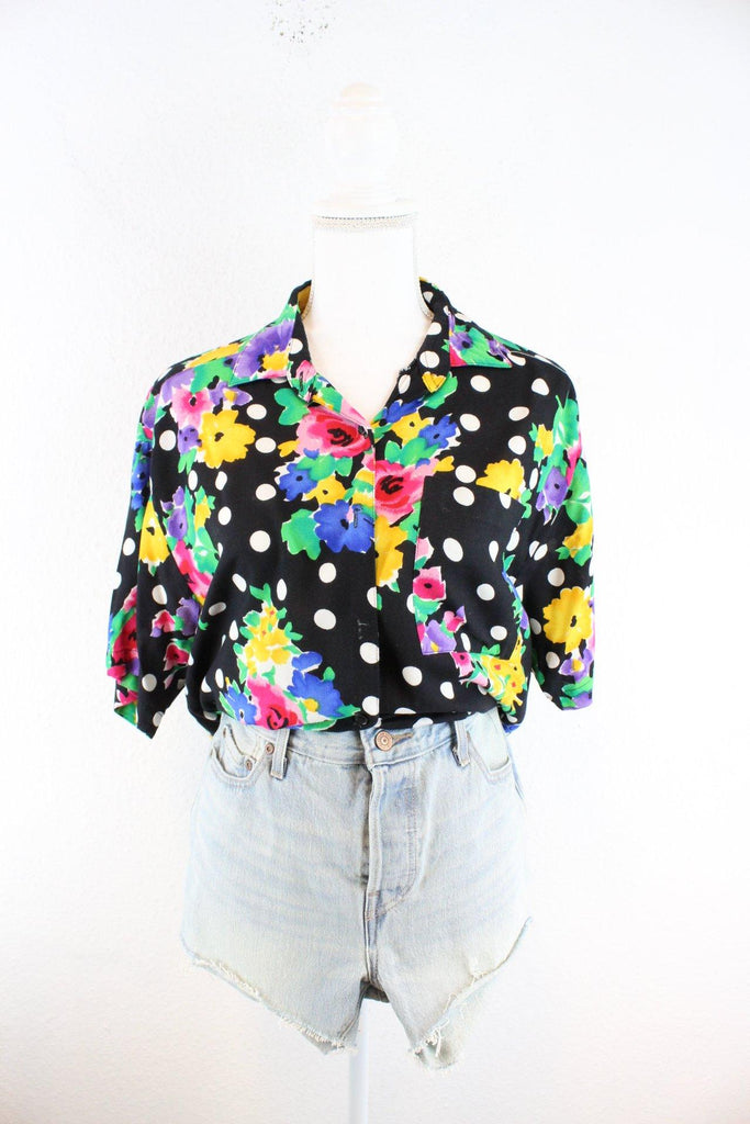 Vintage Black Flower Blouse (M) ramanujanitsez 