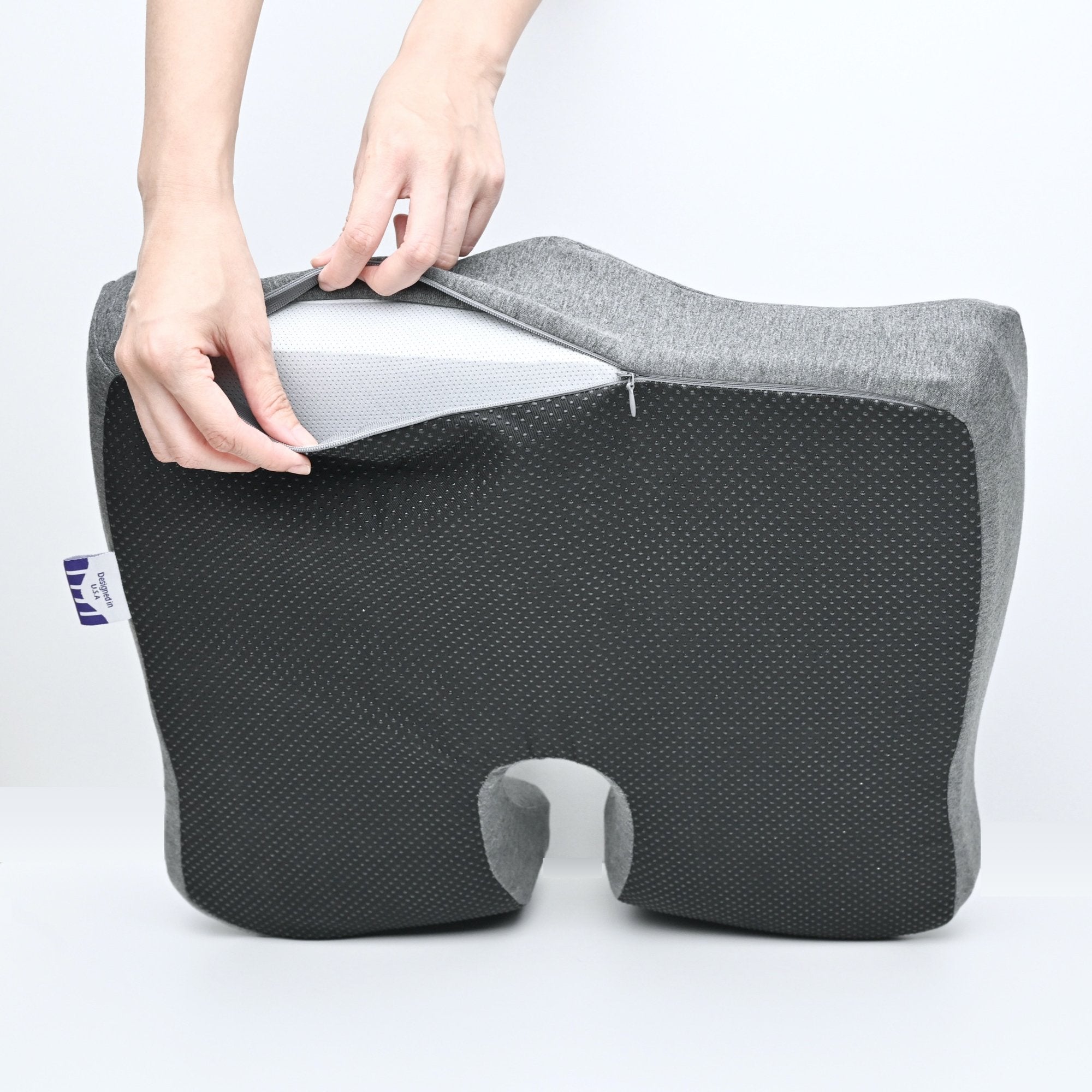 The Cushion Lab pressure relief seat cushion: 18 W x 15.5 L x 4 H inch