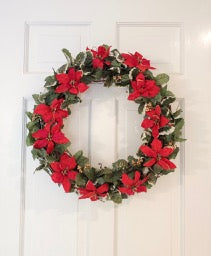 Red Poinsettia and Holly Christmas Wreath