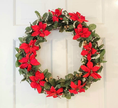 Holiday Wreath with Poinsettia and Holiday and a touch of gold glitter