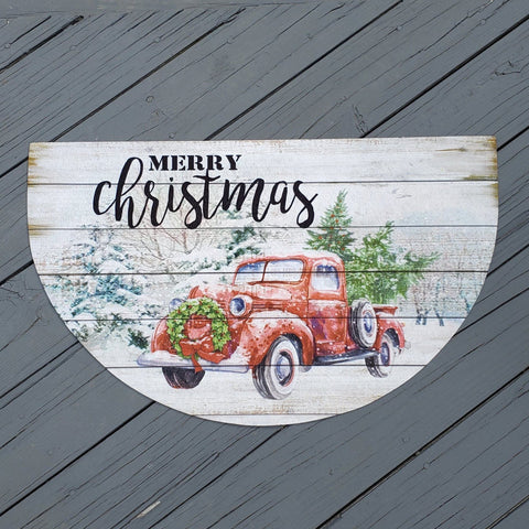 Vintage Red Truck Holiday Front Porch Welcome Mat