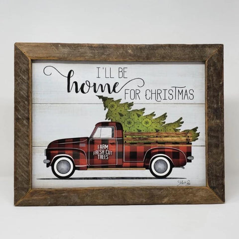 Vintage Truck with Christmas Tree I'll Be Home for Christmas Sign