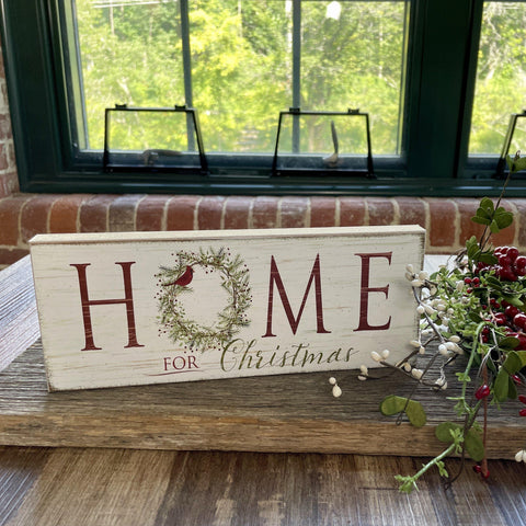 Home for Christmas Farmhouse Sign with a Red Cardinal