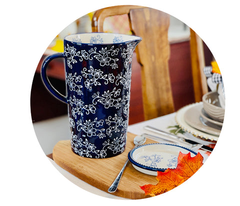 Ceramic pitcher blue with flowers
