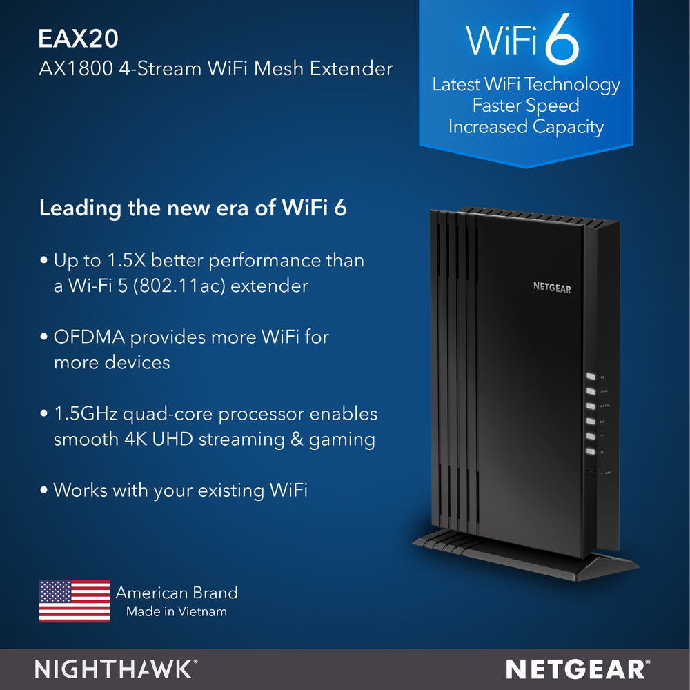 EAX20 4-Stream WiFi 6 Mesh Extender - AX1800 – 