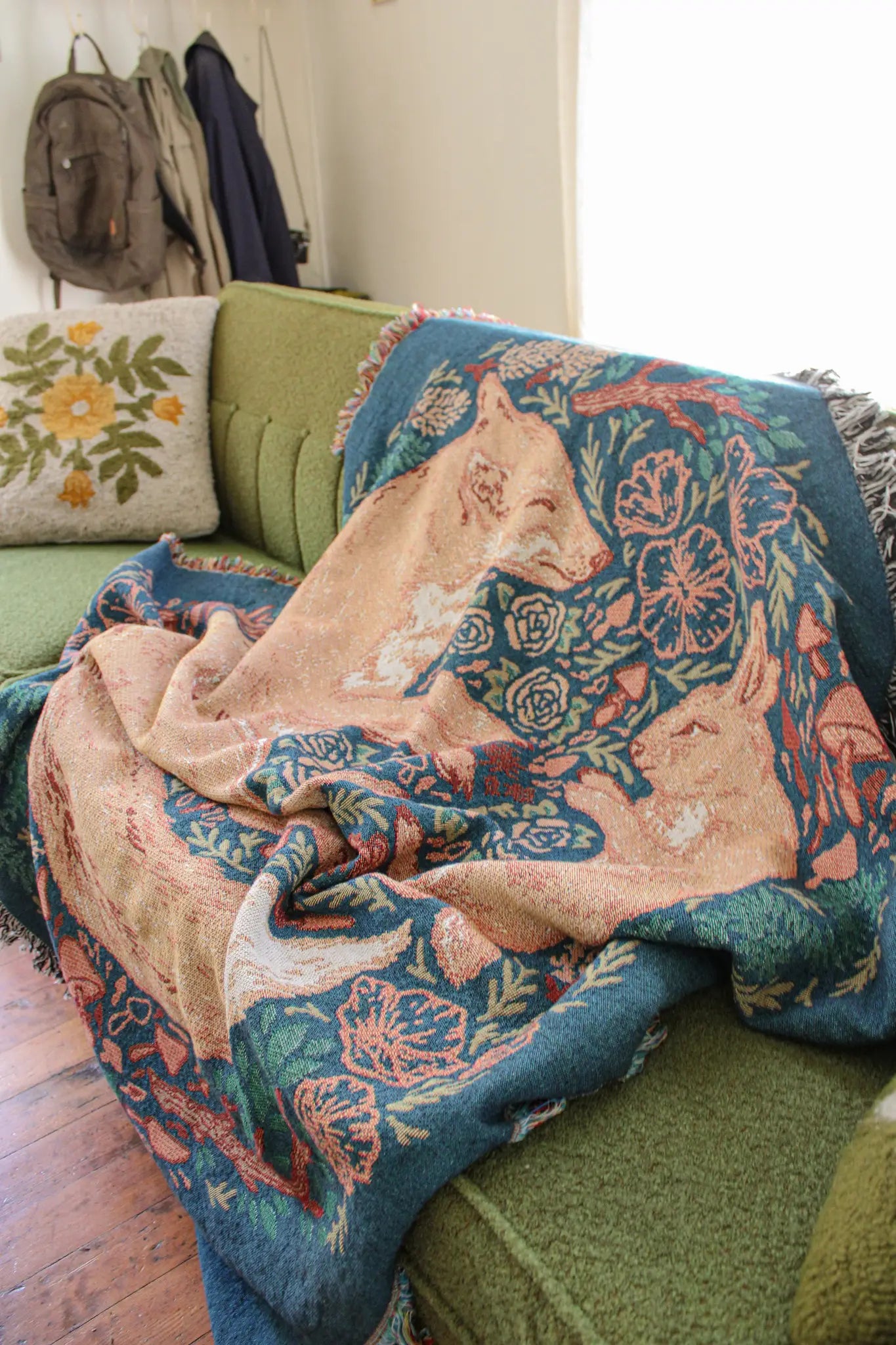 Fox and Hare Woven Blanket Tapestry