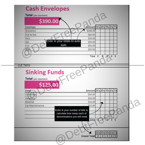 Cash Envelope Sinking Funds Totals Chart Perfect For Taking To The Bank Digital Download