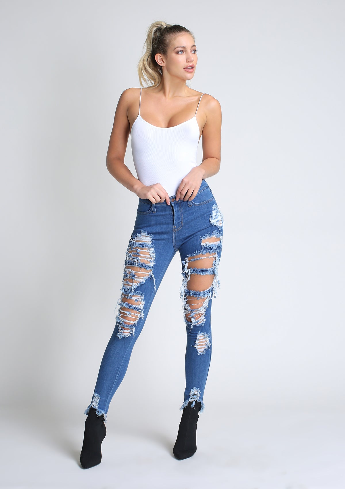 over distressed jeans