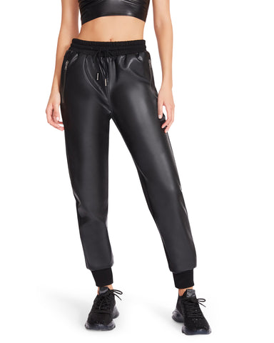 Fashion (Black 1)Women Faux Leather Cargo Pants Jogger Thick Tummy