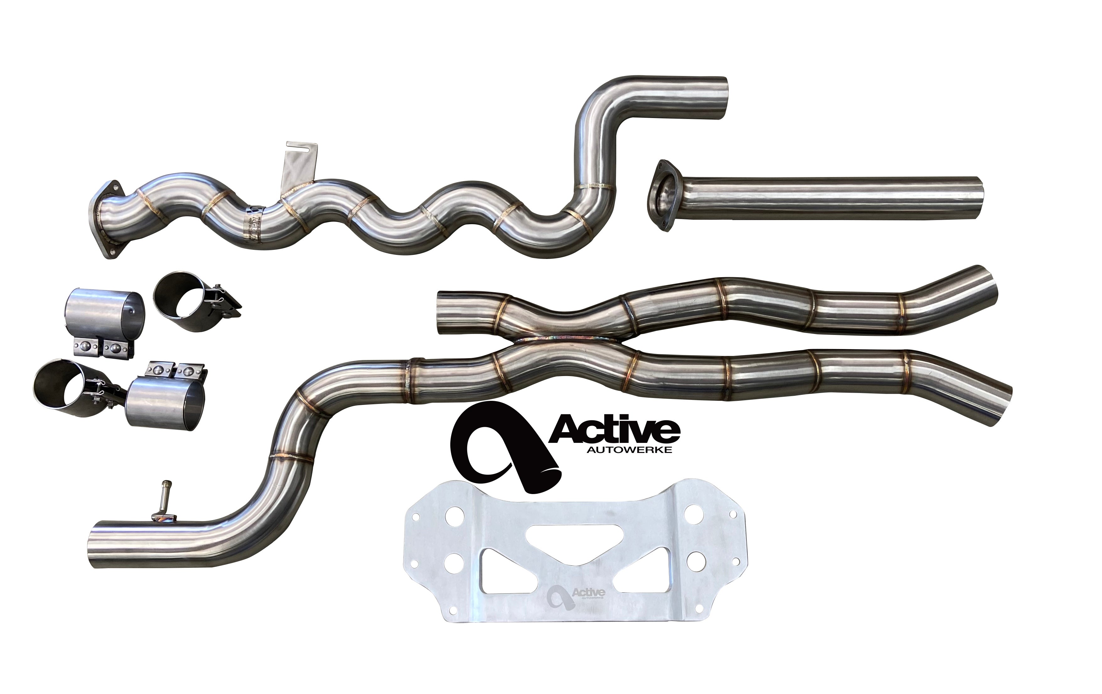 Active Autowerke G80/G82 M3/M4 Signature Equal Length mid-pipe (US Patent 11248511, UK and EU patent 3882441) with G-brace and $90 fixed price shipping in lower 48 states