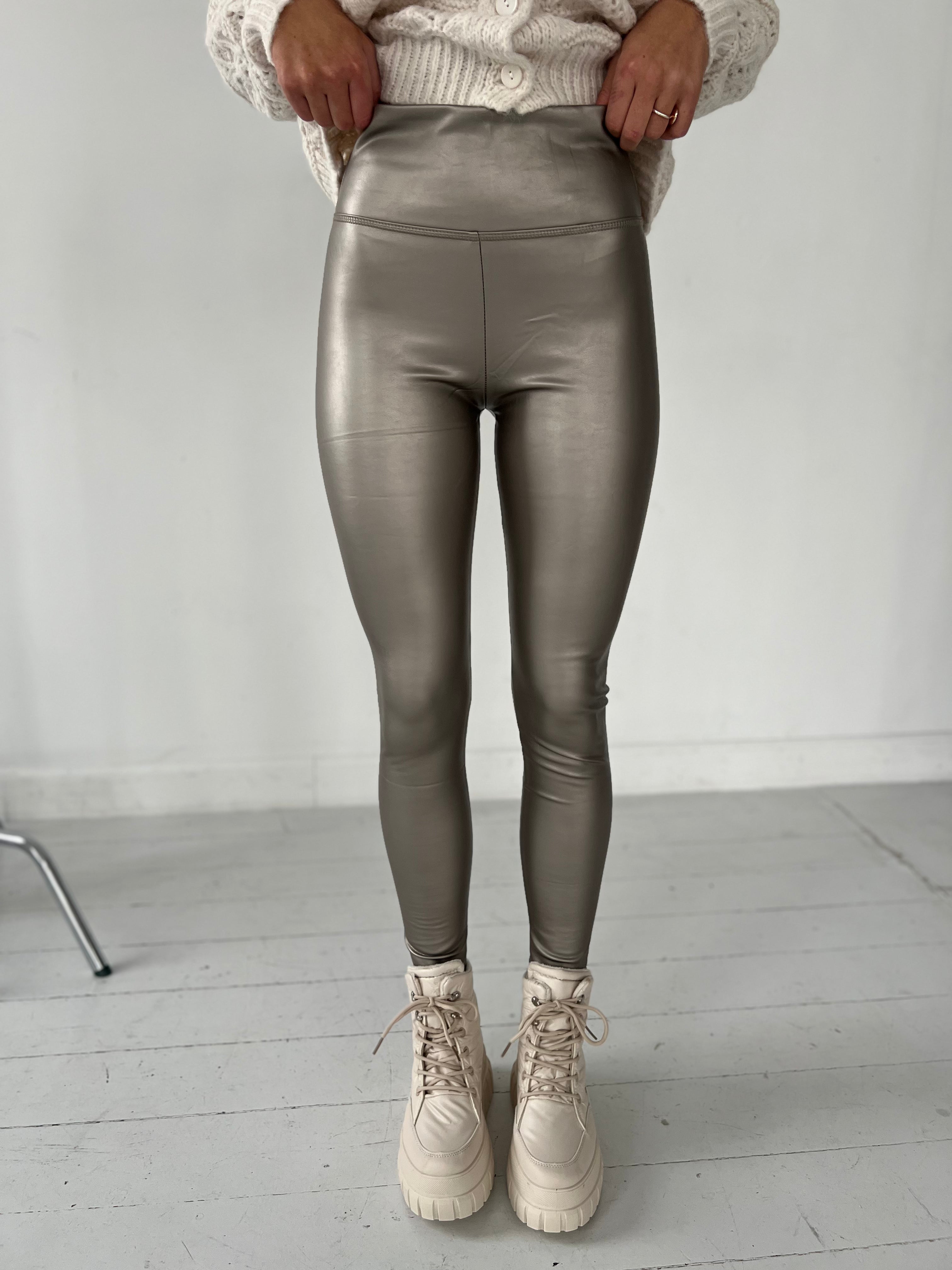 Boom shiny taupe leggings (8301) - S