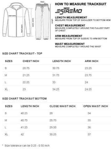 Size Guide for Men's Tracksuit Sets - Estremo Fitness