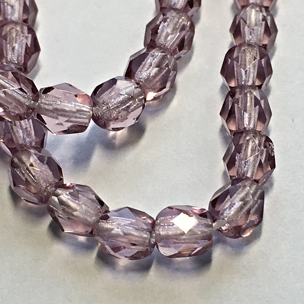 Czech Fire Polished 6-FPR042004 Amethyst Faceted Round Glass Beads, 4 mm - 25 Beads