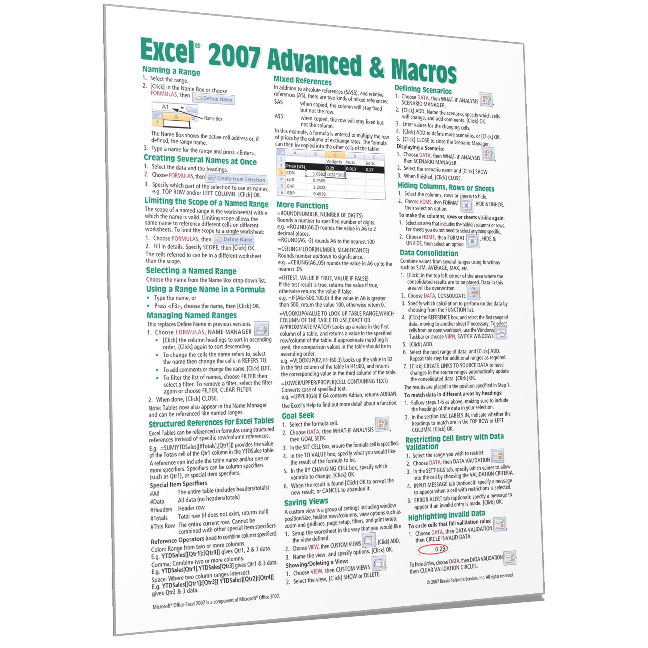excel keyboard shortcuts cheat sheet 2007