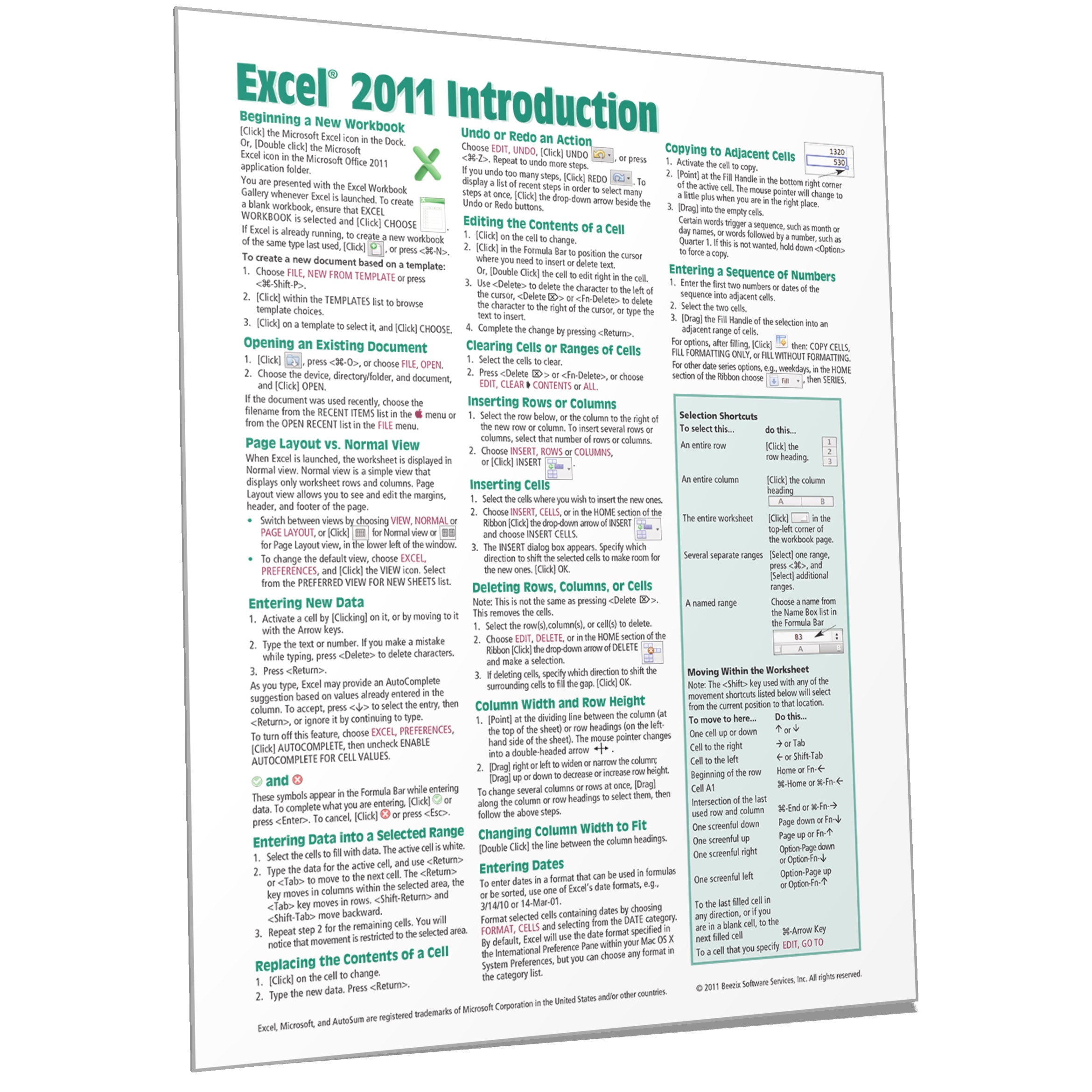 free excel quick reference sheet