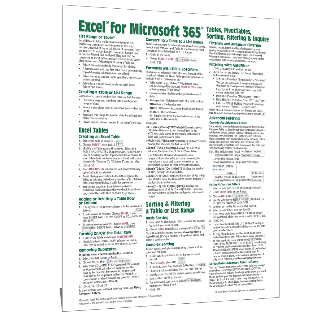 Office Quick Reference Training Guides Cheat Sheets Beezix 3858
