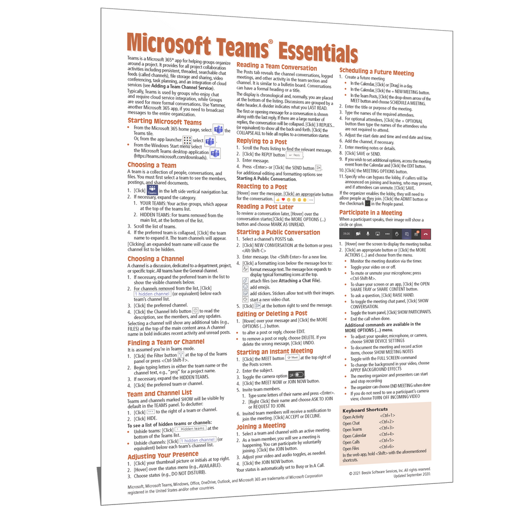 Microsoft 365 Quick Reference Guides Cards Cheat Sheets — Beezix 3241