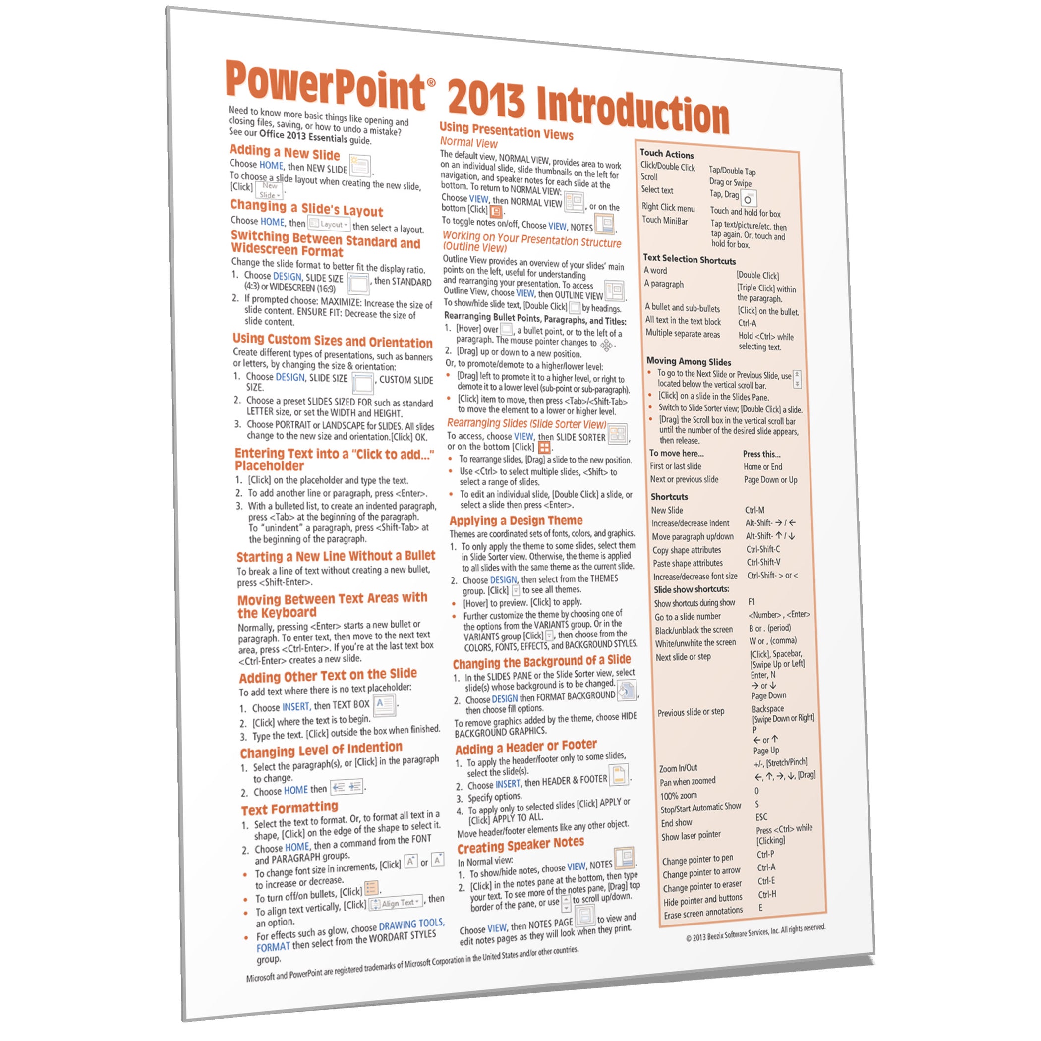 PowerPoint 2013 Quick Reference Guide Card, Tip Sheet - Beezix