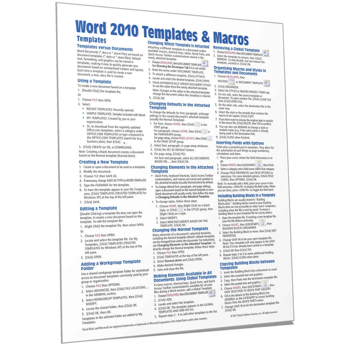 Microsoft Word 2010 Templates Quick Reference Guide Card Beezix