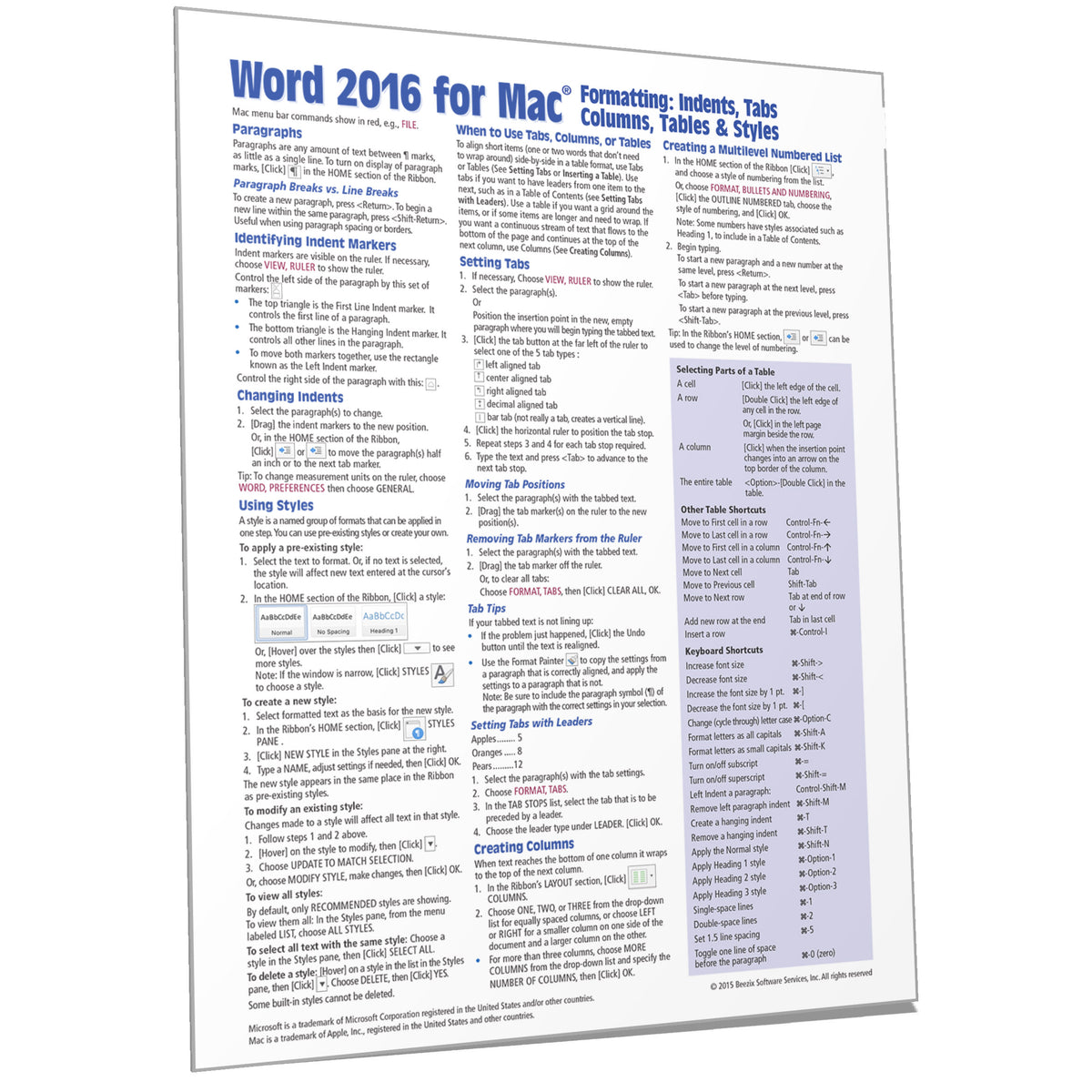 word for mac cheat sheet