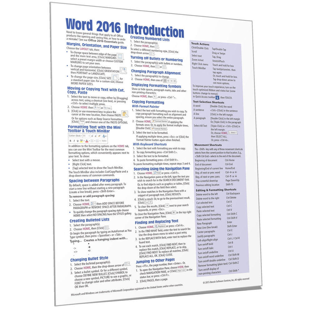 microsoft office for mac 2016 quick references laminated charts