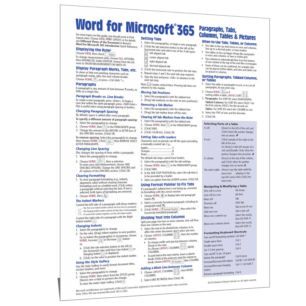 Microsoft 365 Quick Reference Guides Cards Cheat Sheets — Beezix 3417
