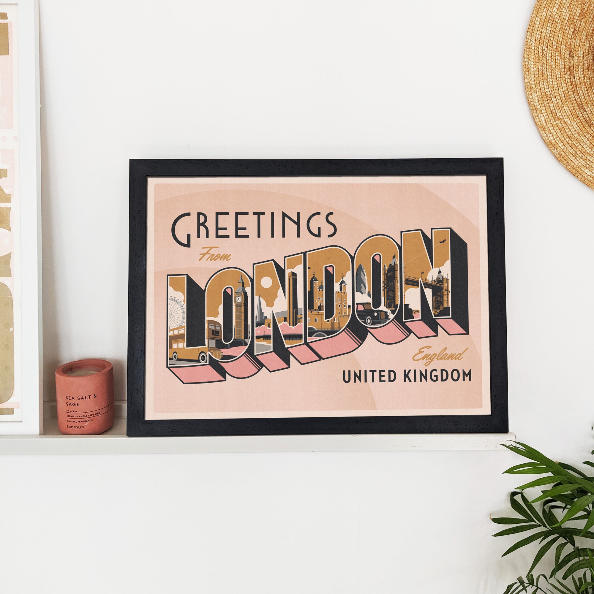 Greetings From London vintage inspired travel wall art