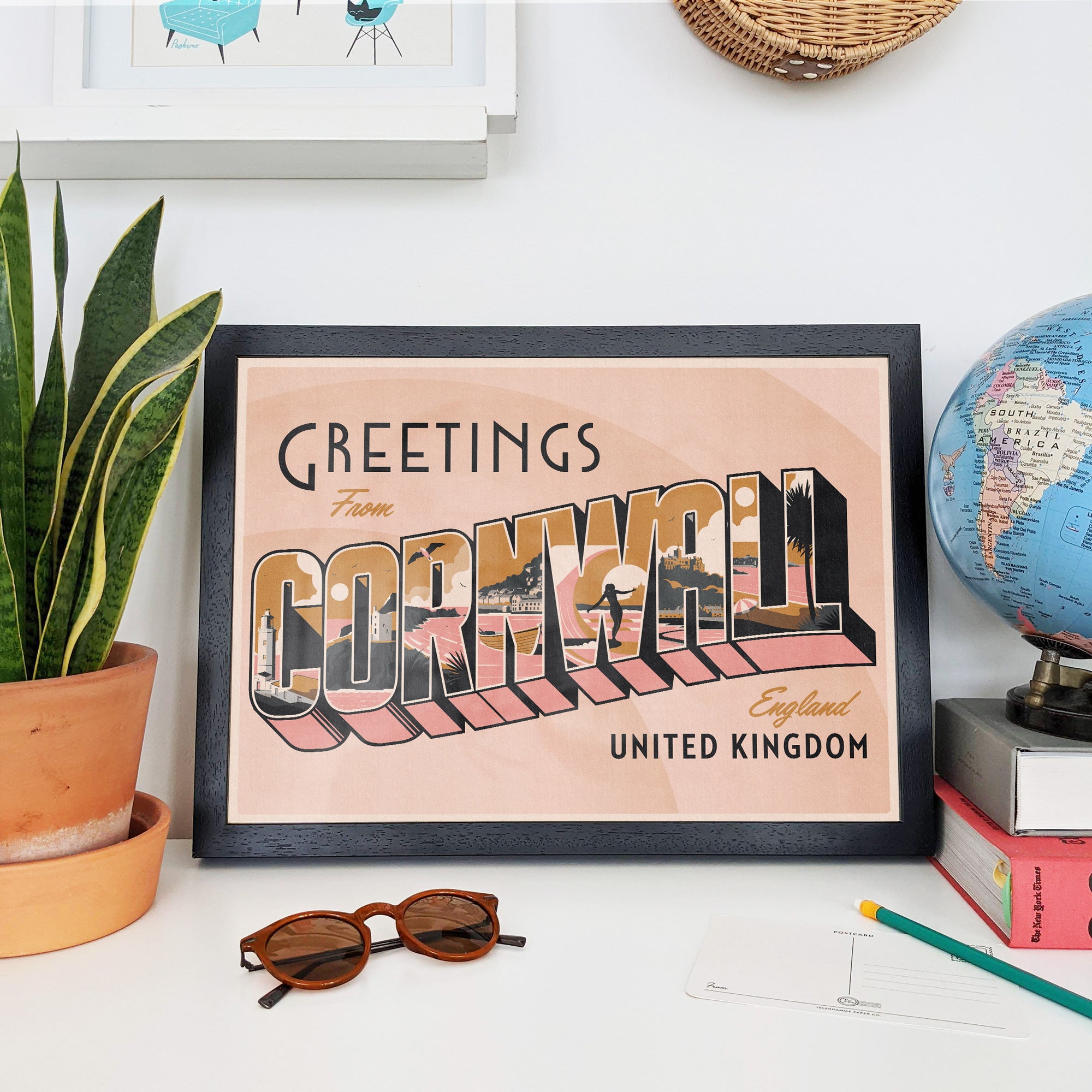 Greetings From Cornwall vintage inspired travel wall art