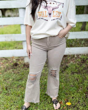 Tan Distressed Cropped Jeans