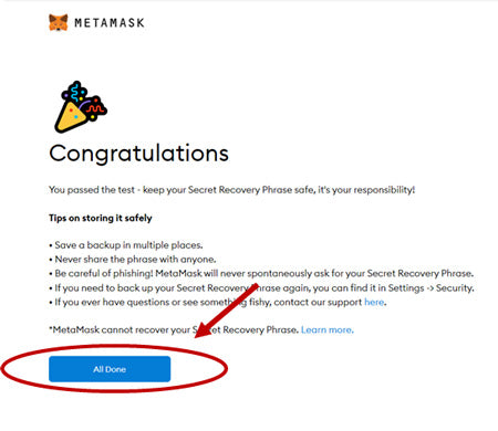 configuration metamask terminée