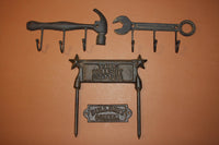 4) Husband Gift Set Rustic Tools Workshop Wall Hooks, Texas Man Cave Workshop, Bullshit Corner, Coat Hat Hook, BS Sign