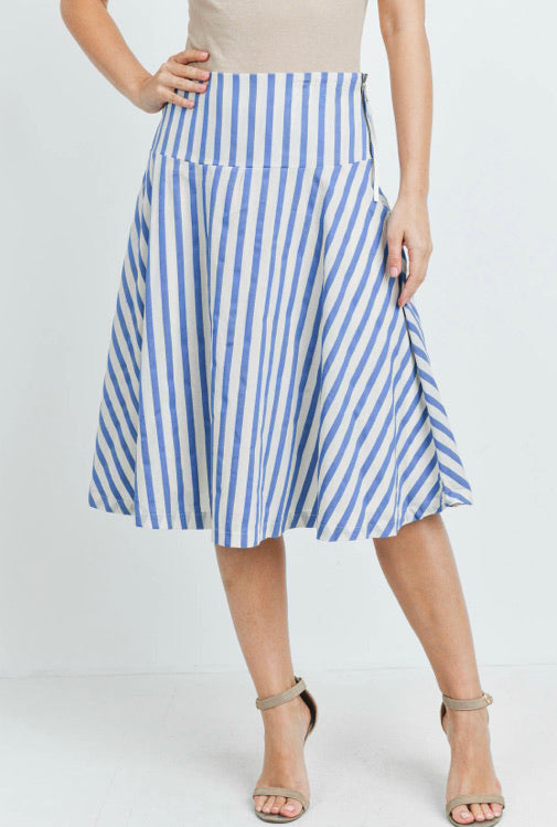 blue striped skirt