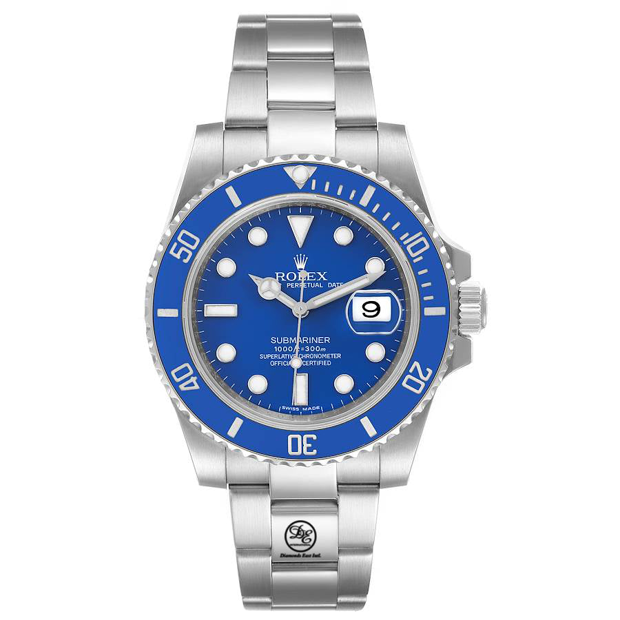 Rolex Submariner Date 116619lb Oyster Perpetual 18K White Gold Smurf ...