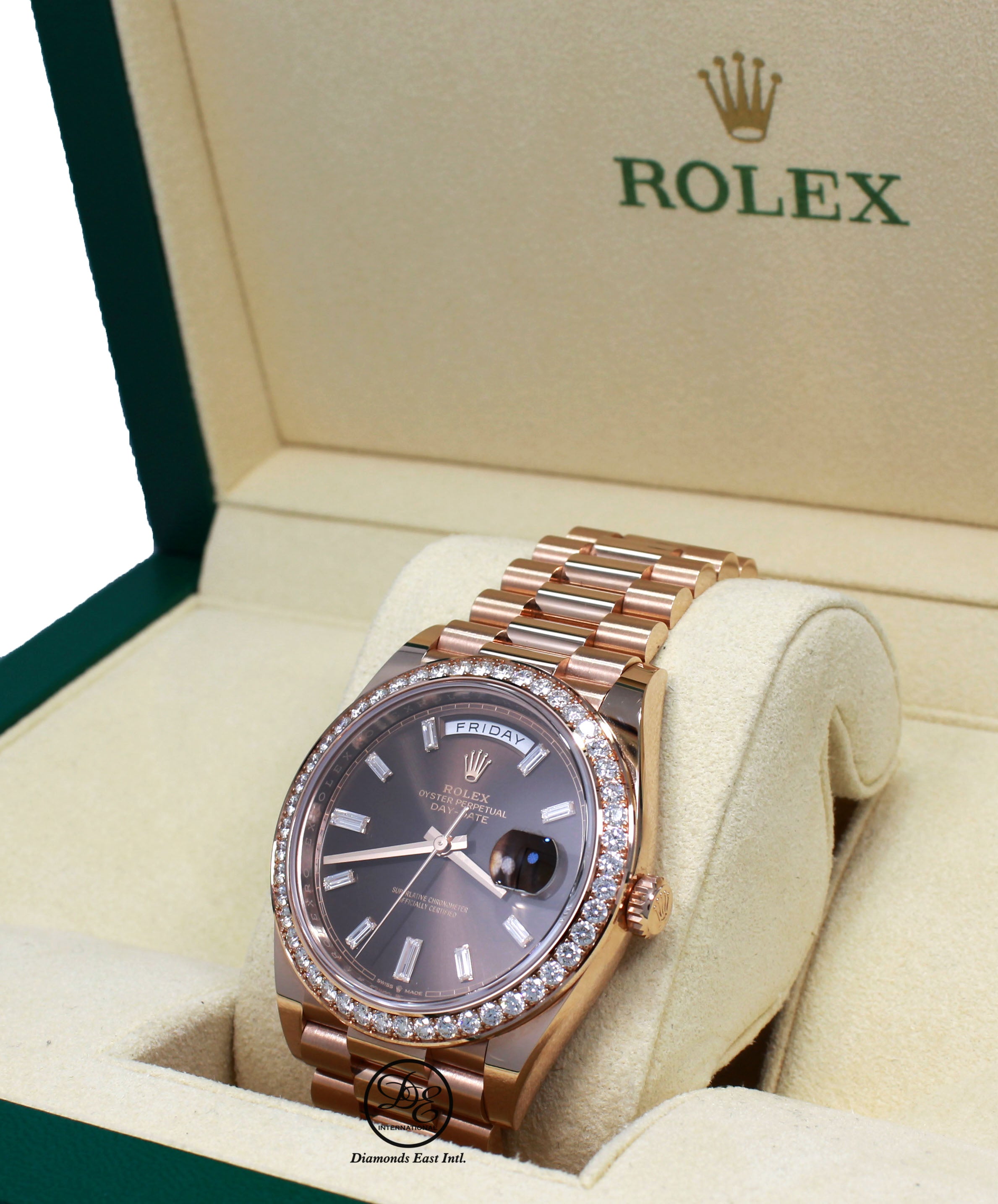 rolex day date rose gold baguette