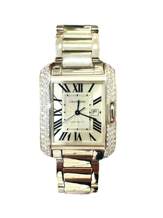 Pre-Owned Cartier Tank Anglaise 18ct Yellow Gold Diamond Bezel Watch